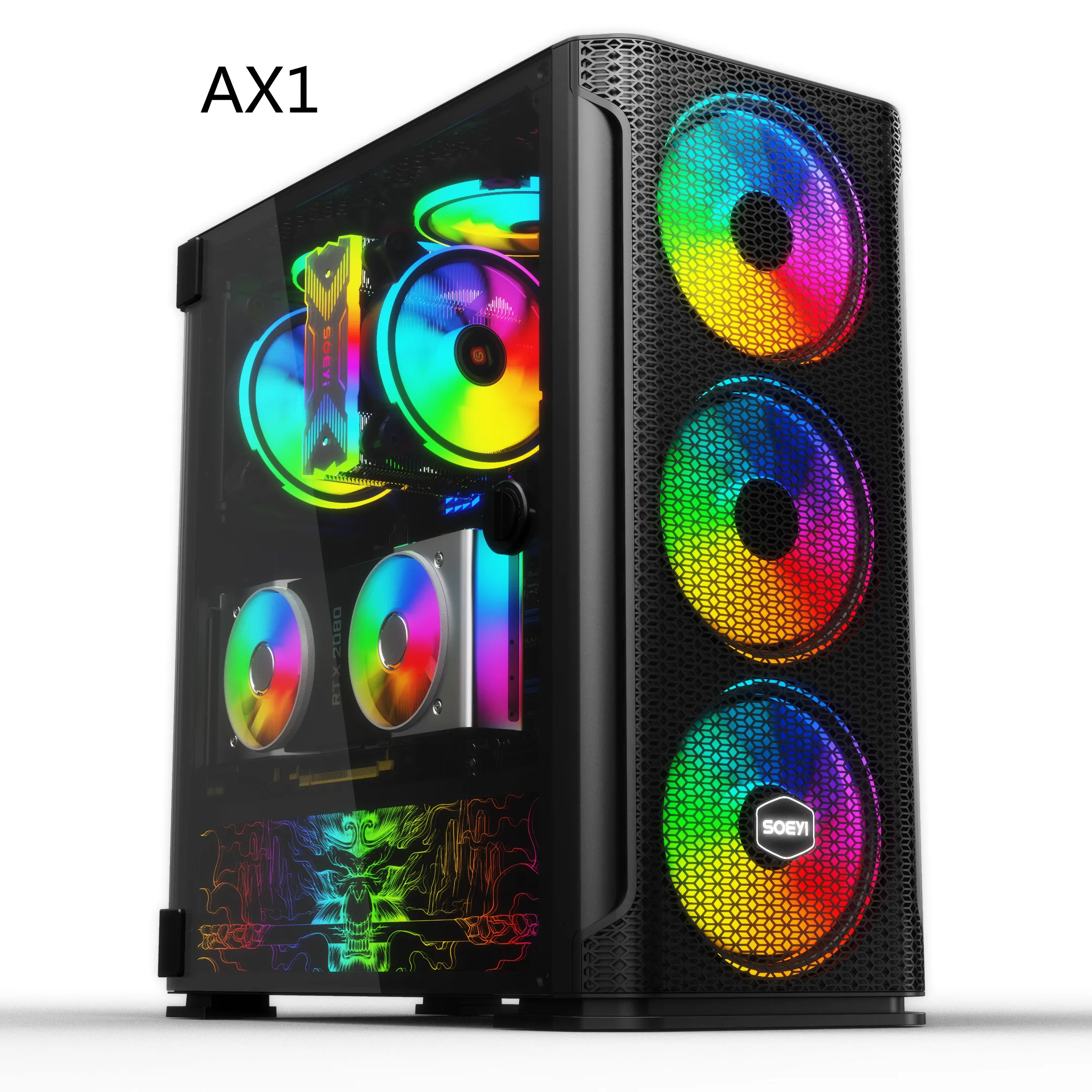 

SOEYI AX1 computer case desktop pc cabinet rgb computer case, computer tower case, pc case rgb computer on sale, Black