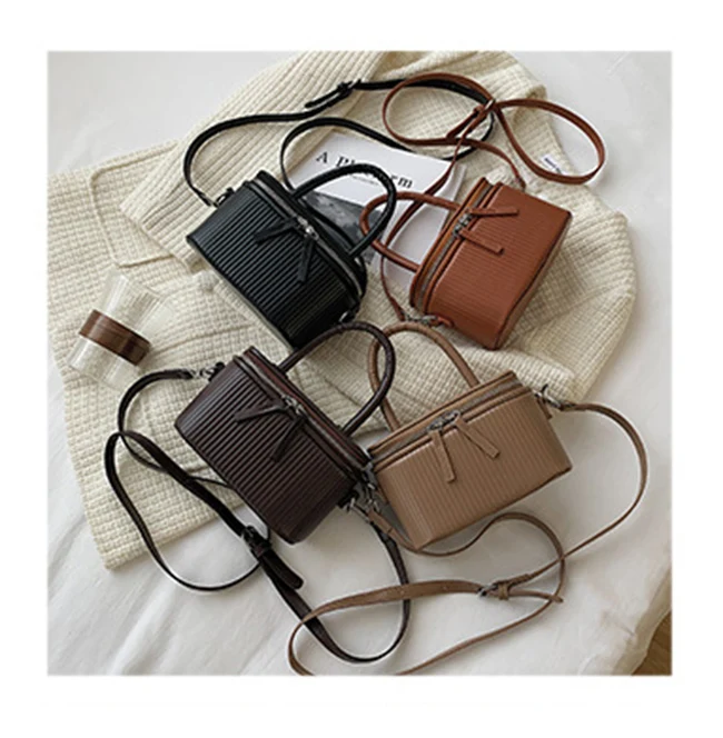 

Ladies Fall Ins Ruched Bucket Vintage Bags Leather Handbags Women 2021 Shoulder Messenger Purses Luxury Fashion Bags For Girls