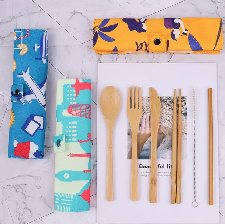 

Eco Friendly Cutlery Flatware Set Reusable Portable for Travel bamboo utensils