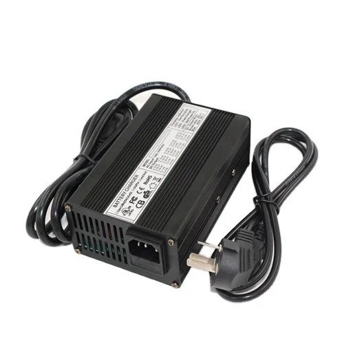 

48V 5A li-ion Battery Charger 12s 50.4V 5a 6a 7a 8a Forklift Floor washer Aluminum Alloy shell with Fan cooling, Silver/black