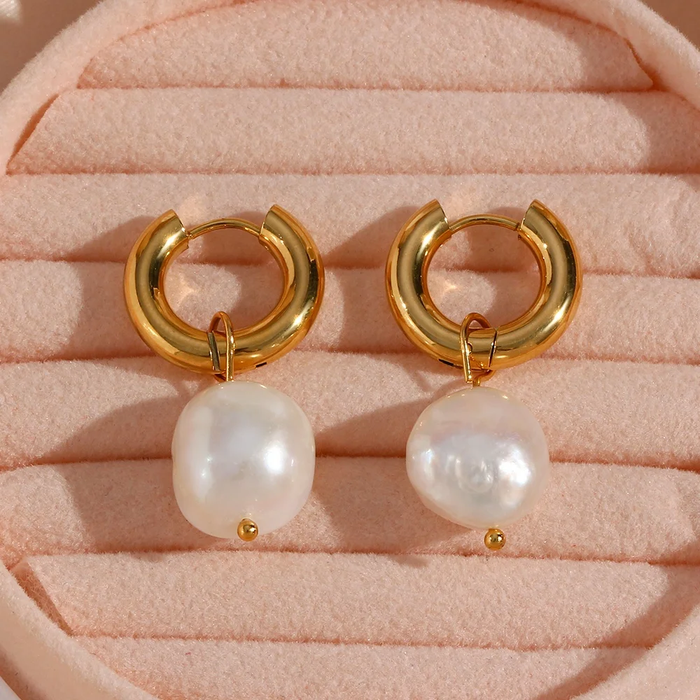 Drop Shipping Fresh Water Pearl Drop Earring 18K Gold Plated Stainless Steel Earring Women Jewelry