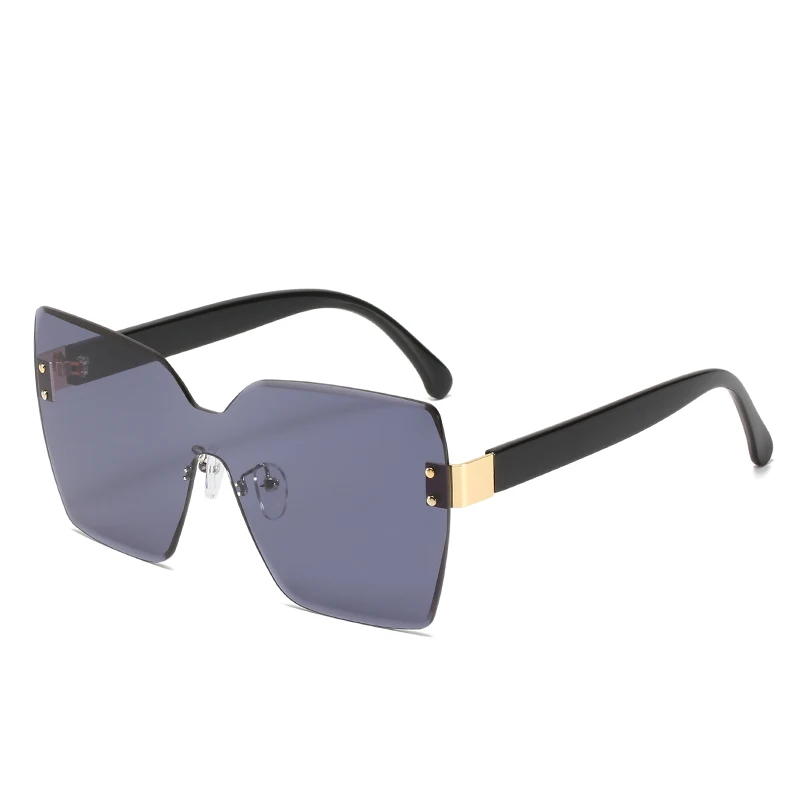 

2021 New Fashion Studded Large Frame One Piece Marine Color Sunglasses