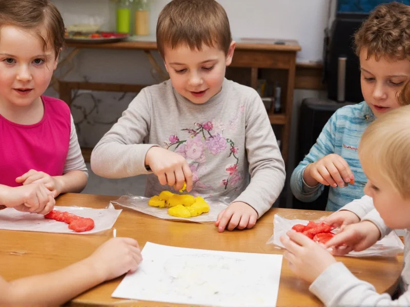 Children making salt dough ornaments at craft table