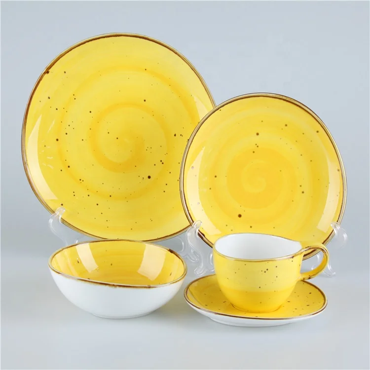 

JQY color glazed dinnerware set with hand painting plate bowl coffee cup and saucer hotel event theme tableware set