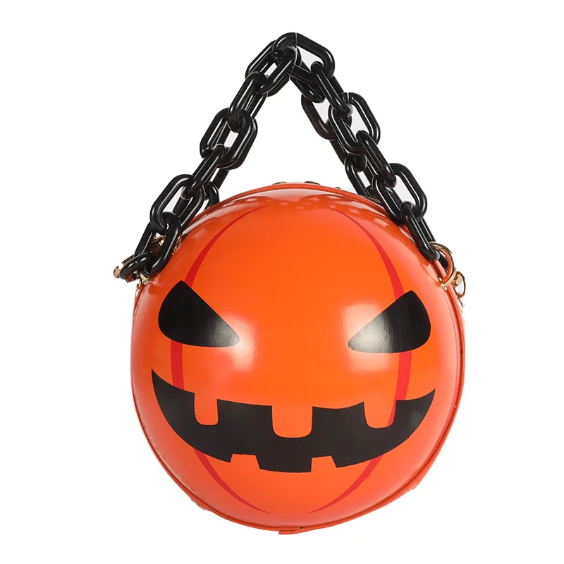 

New European and American fashion round shoulder handbags creative personality Halloween pumpkin women chain bag, 2 colors