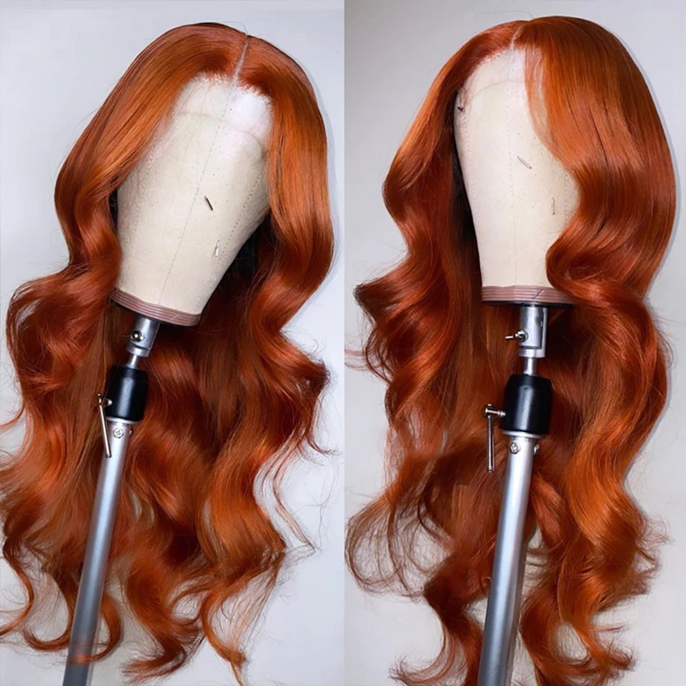 

Orange Ginger Color 13x4 Lace Front Wigs Pre Plucked Brazilian Body Wave Human Hair Wigs Remy Hair Glueless Lace Wigs for Women