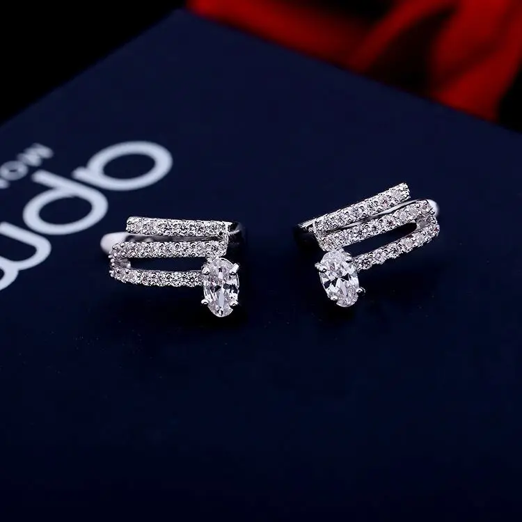 

IE3503 Trendy Crystal Rhinestone Cz Non Pierce Ear Cuff Earrings Irregular Geometric Cubic Zircon Clip on Earrings