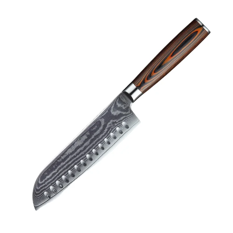 

8 inch Hot Sale Damascus Santoku Kitchen Knife With Pakka Wood handle vg10 67 Layers Damascus Steel Kitchen Knife