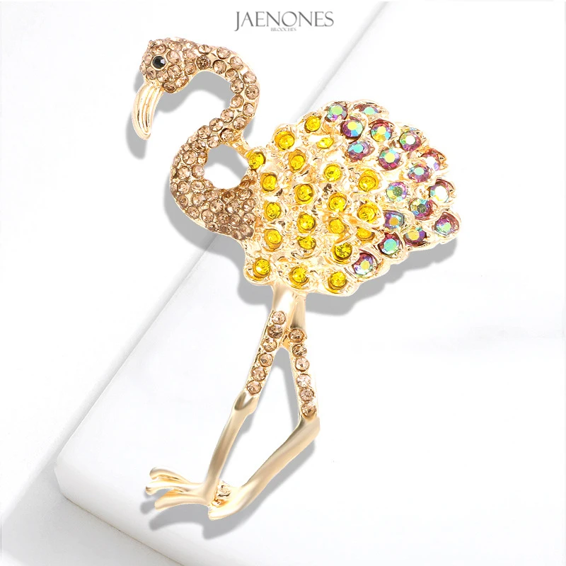 

JAENONES High End Quality Custom Fashion Color Rhinestone Designer Inspired Bird Brooch Elegant Flamingo Brooch