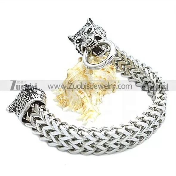 

Heavy Men Stainless Steel Vintage Wolf Head Ring Franco Link Curb Nepal Viking Trendy Chain Bracelet, Silver;other colors are available