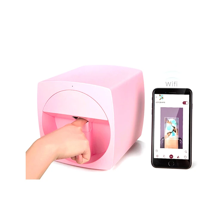 

small wifi digital mobile smart 3d figner nail art pro paint printer of 02 nails polish strips printer v6.1 nail sticker, White-pink-light green