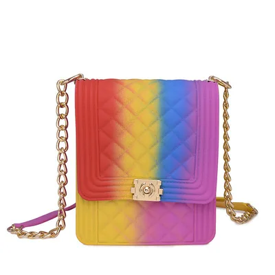 

Hot sale rianbow design lady handbag PU Jelly Bag Purse Bag women hand bag, Picture color