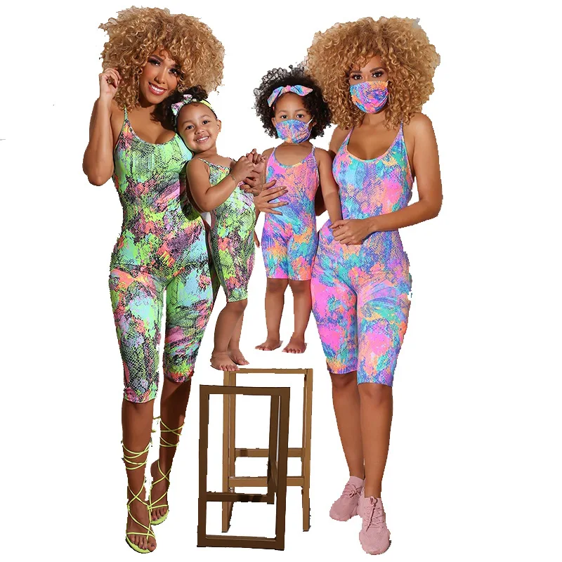 

2021 Amazon hot sale summer women's printed tight casual parent-child suit jumpsuit, Shown