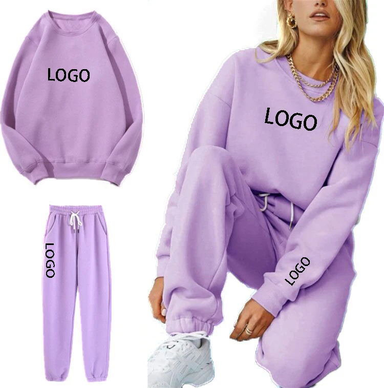 

Custom solid crew neck sweat suit for women slim fit fleece sweat suit women plus size sport wear women joggers suits set