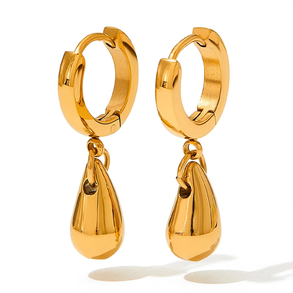 New Trend Waterdrop Shaped Hoop Earrings Party Jewelry 18k Gold Stainless Steel Pendant Earrings For Women