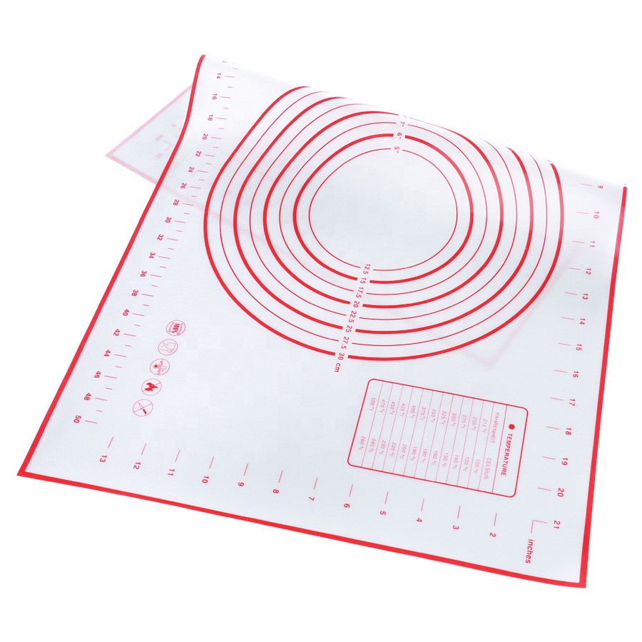 

2020 trending heat resistant silicone baking mat custom BBQ grill mat non stick pasty mat with scale, Black/red