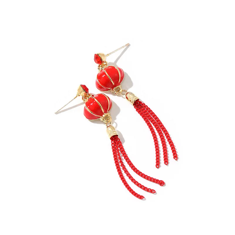 

Traditional Chinese Red Lantern Knot Fish Carp Long Tassel Earrings For Women Ear Rings Anillos Hoop Earrings Luxury Accessories, As picture