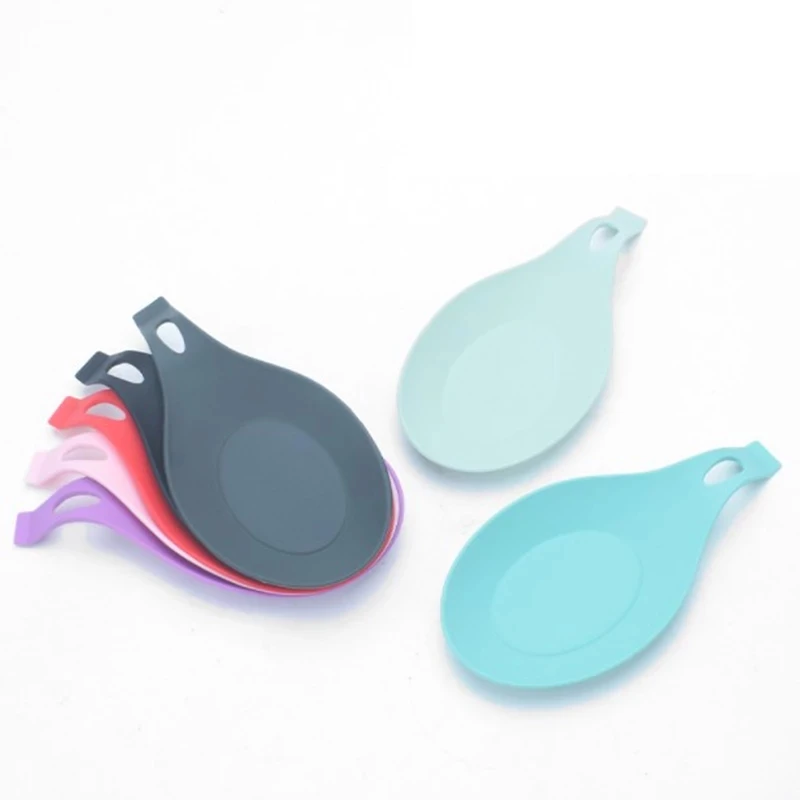 

Amazon Hot Sale Kitchen Silicone Spoon Rest Almond-shaped Silicone Kitchen Utensil Rest Ladle Spoon Holder, Multi colors