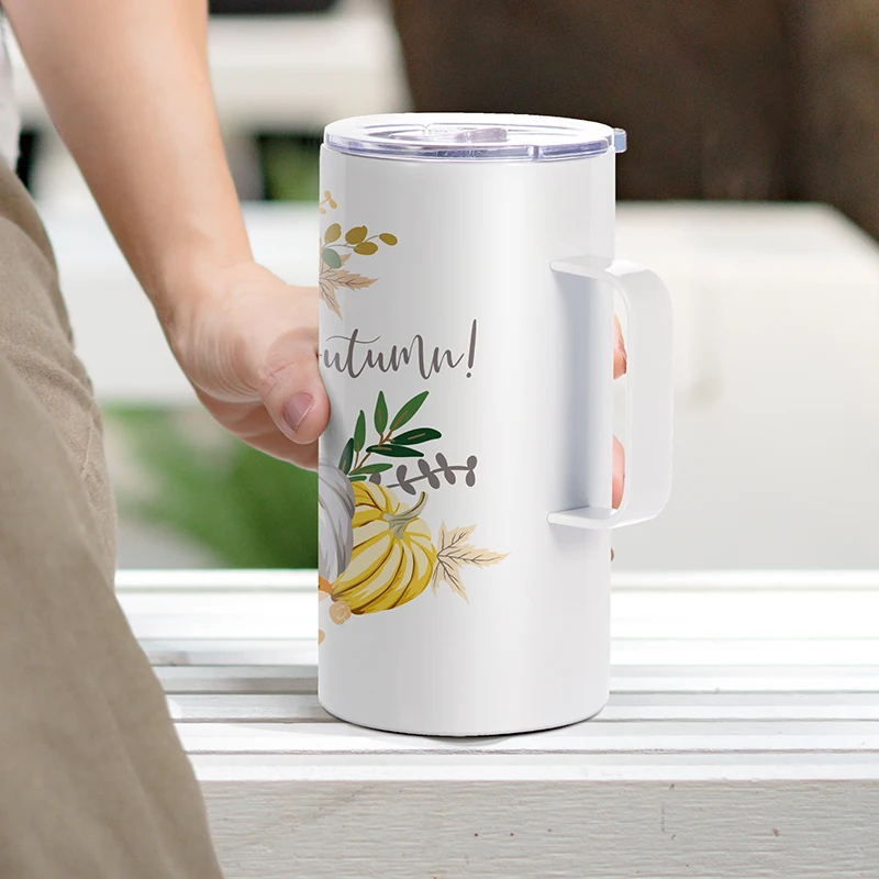 

New Arrival Custom White Vacuum Insulated Tumbler Sublimation Double Walled Stainless Steel Coffee Mug With Handle