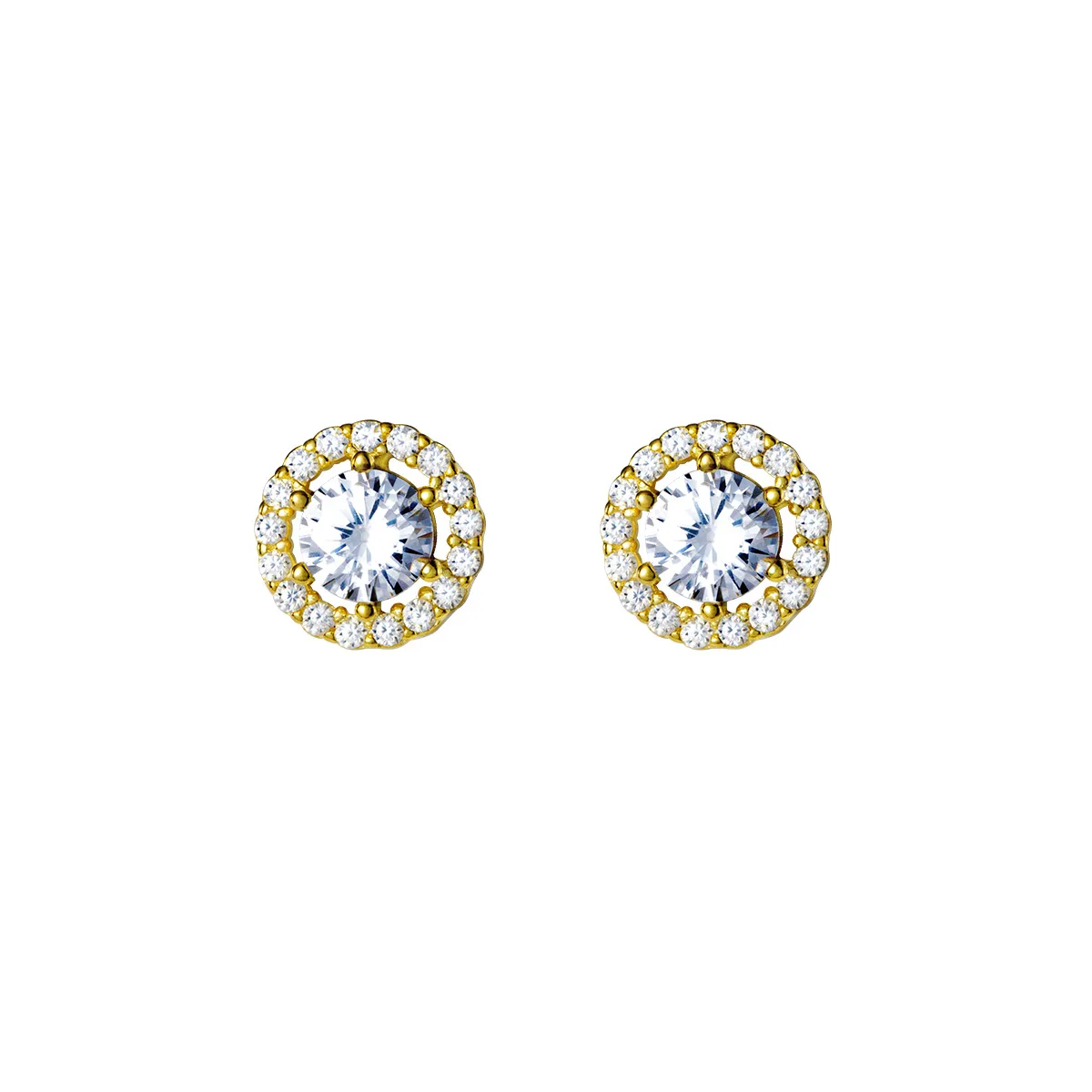 Factory Wholesale Best Price 925 Sterling Silver Small Earrings Round Circle Full Diamond Gold Plated Stud Earrings for Women