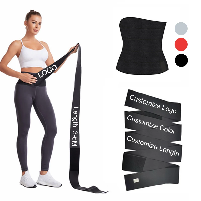 

OEM Custom Logo Wrap Body Shapewear Trimmer Belt Stretch Snatch Me Up Bandage, Black, red,grey