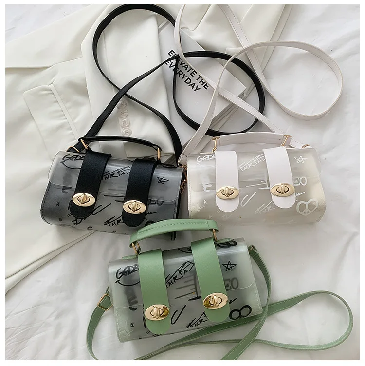 

Summer transparent jelly small bag female 2023 new fashion simple casual hand graffiti women's shoulder bag crossbody bag