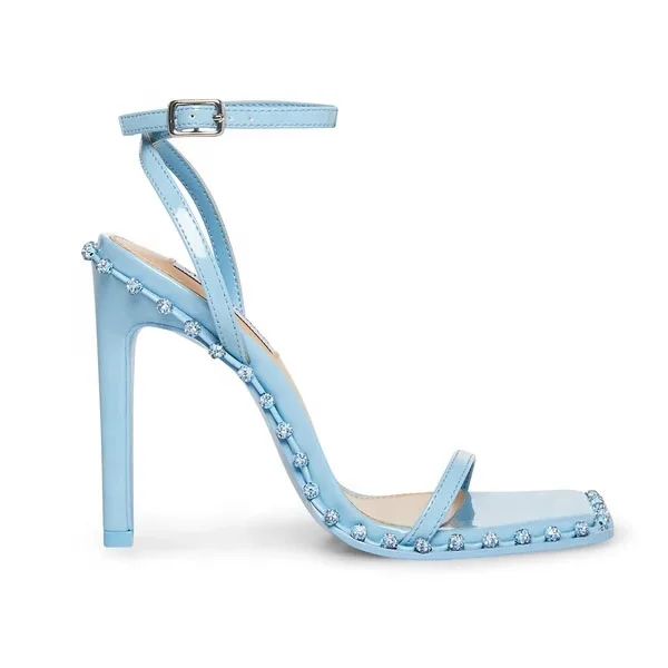 

Anmairon High Heels Shoes For Women New Styles Of 2021 Diamond Bling Bling Square Toe Stilettos Ankle Strap Women Heeled Sandals, White/blue