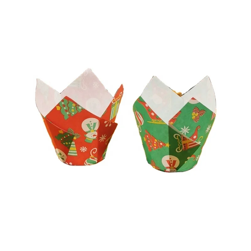 

Christmas Tulip Cupcake Liner Baking Cup- for Standard Size Cupcakes and Muffins Baking Liners for Christmas Celebration