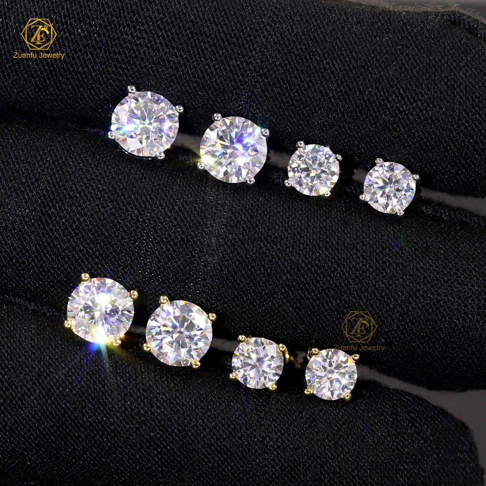 Classic Simple Design 5mm 6.5mm 8mm Moissanite Screw Back Earrings Pass Diamond 925 Silver Unisex Earring Hiphop Jewelry