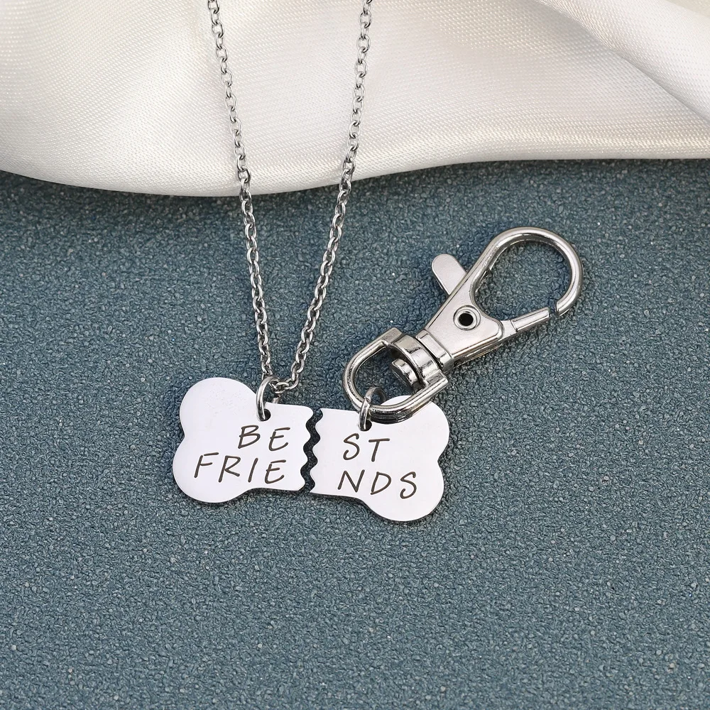 

Creativity Best Friends Gift Dog Bones Pendant BFF Keychain Jewelry Spliced Into Dog Bones Pendants Necklaces For Unisex