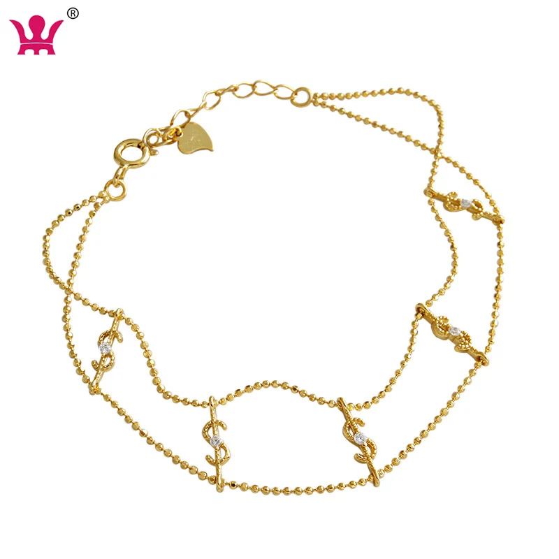 

925 Sterling Silver jewelry US Dollar Money Sign Bracelet For women, Platinum,gold