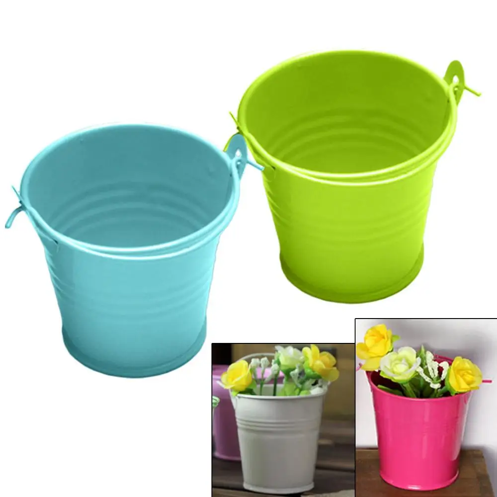 Mini Metal Bucket Flower Pot Succulent Plant Flowerpot Wall Vertical Hanging Bucket Iron Holder Basket Colorful
