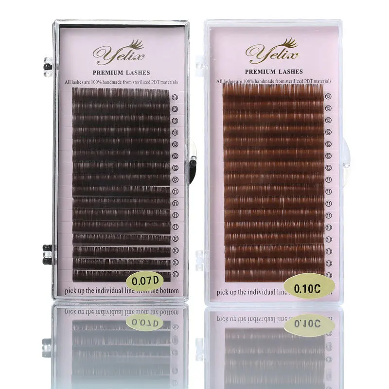 

yelix 0.07 Soft dark brown grafted false eyelashes natural color planting eyelashes 0.1 light brown flowering eyelashes