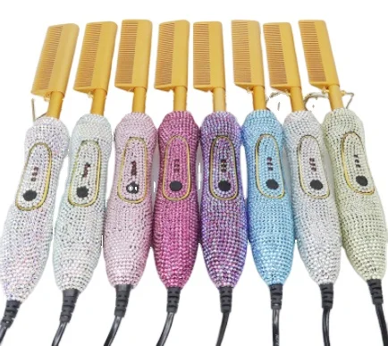 

Wholesale Diamond Flat Iron Set Irons Wide Plate Bling Ceramic Comb And Hair Straightener Sets Bling Hot Comb, Picture