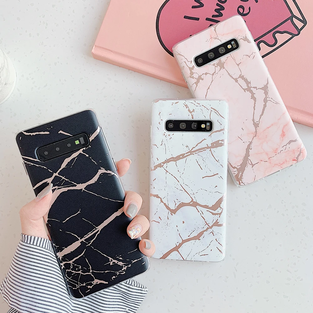 

Electroplated Classic Marble Phone Case For Samsung A72 A52 A32 A51 A71 S21 S20 S10 S9 Plus Note 20 10 8 Soft Back Cover, Black,white,pink