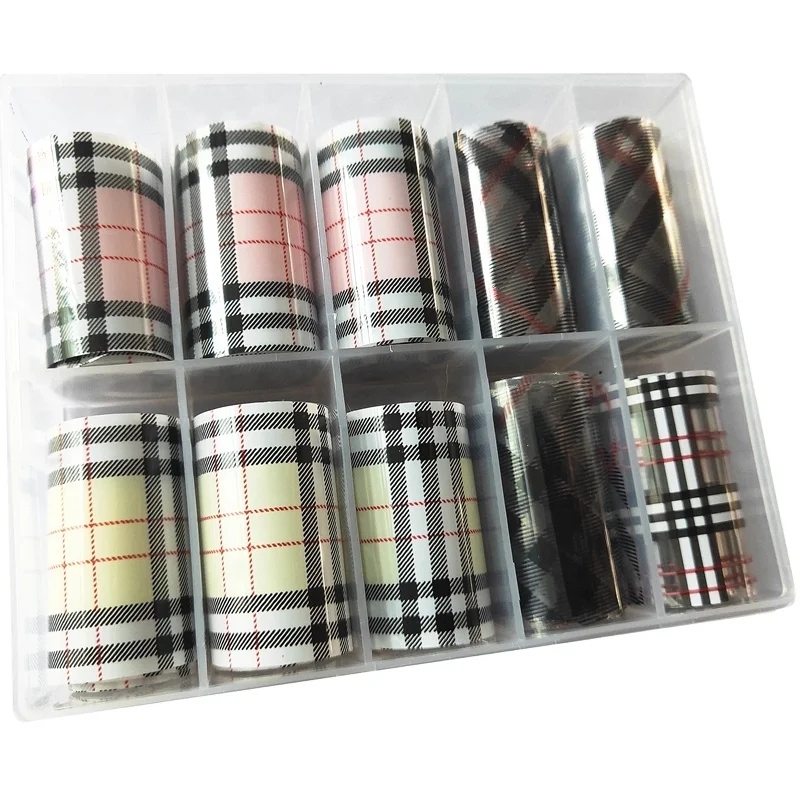 

10 pcs /set 4*100 cm Stripes Lattice Pattern Nail Foil Plaid Nail Art Sticker Decals for Nail Decorations, Customers' requirements