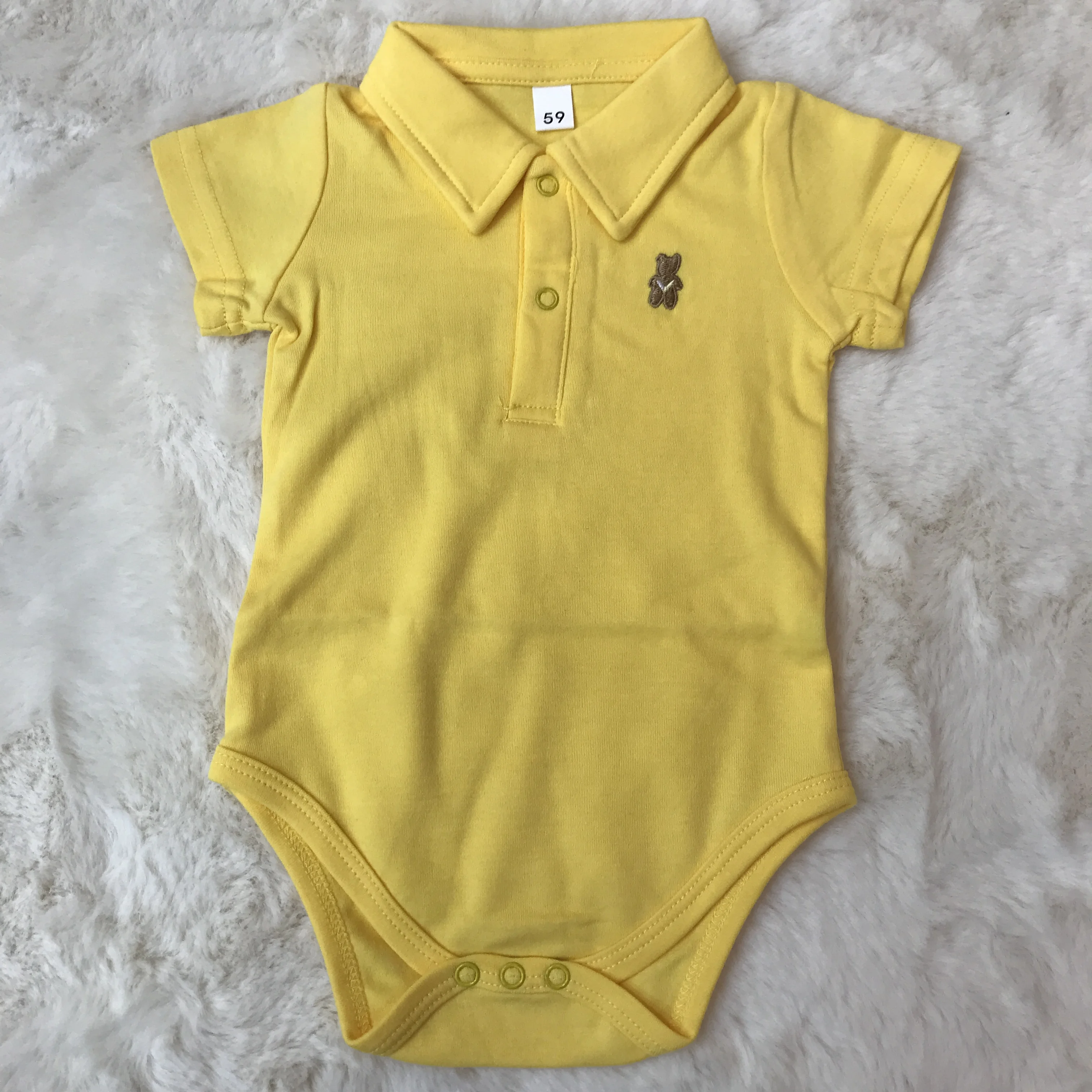 

Custom LOGO Color Cute baby Short Sleeve Short romper Lapel Neck litter bear logo print polo baby bodysuit with Snap Button