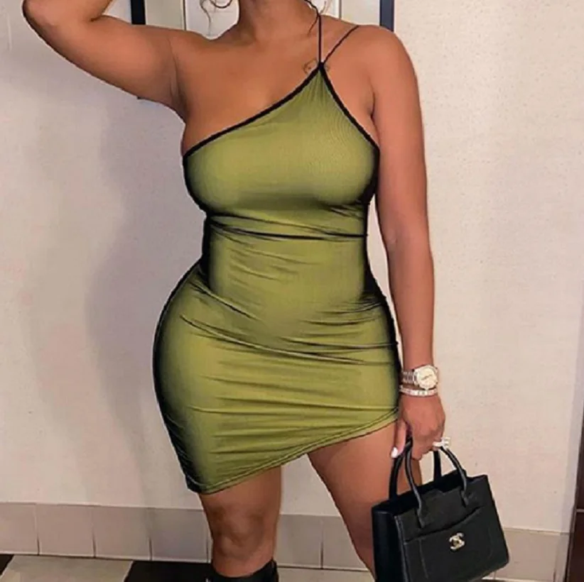 

Sexy Women Spaghetti Strap Dresses Female High Waist Short Summer 2021 Mini Sleeveless Vestidos Green Sheath Club Dress #0706