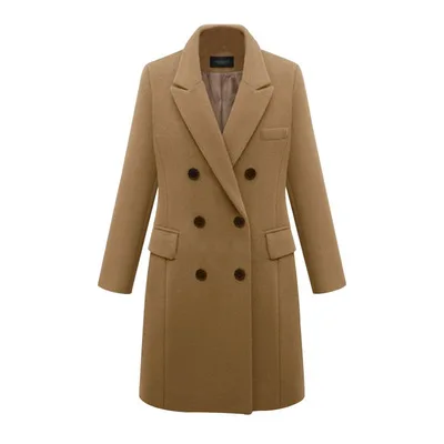 

Hot Selling Fall Winter Plus Size Wool Double-breasted Long Trench Coats For Women, 5 colors