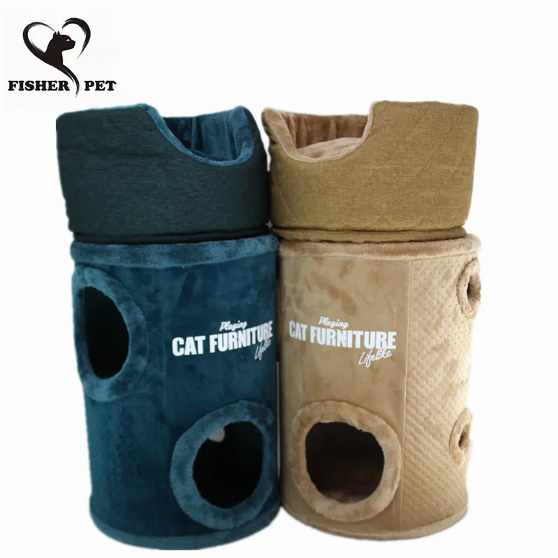 

OEM Pet Dog Bed Bucket Climbing Frame Pet Cat Tree Carrier For Cats Dog Accessories, Beige, green and grey