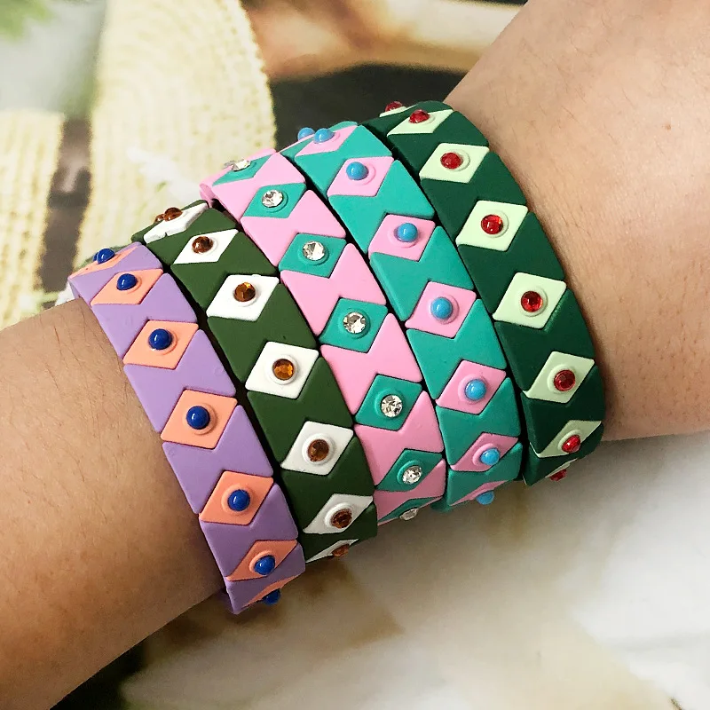 

Wholesale ceramic tile woman bracelet & alloy band diamond enamel beaded bracelet & fashion enamel summer beach bracelet jewelry, Picture