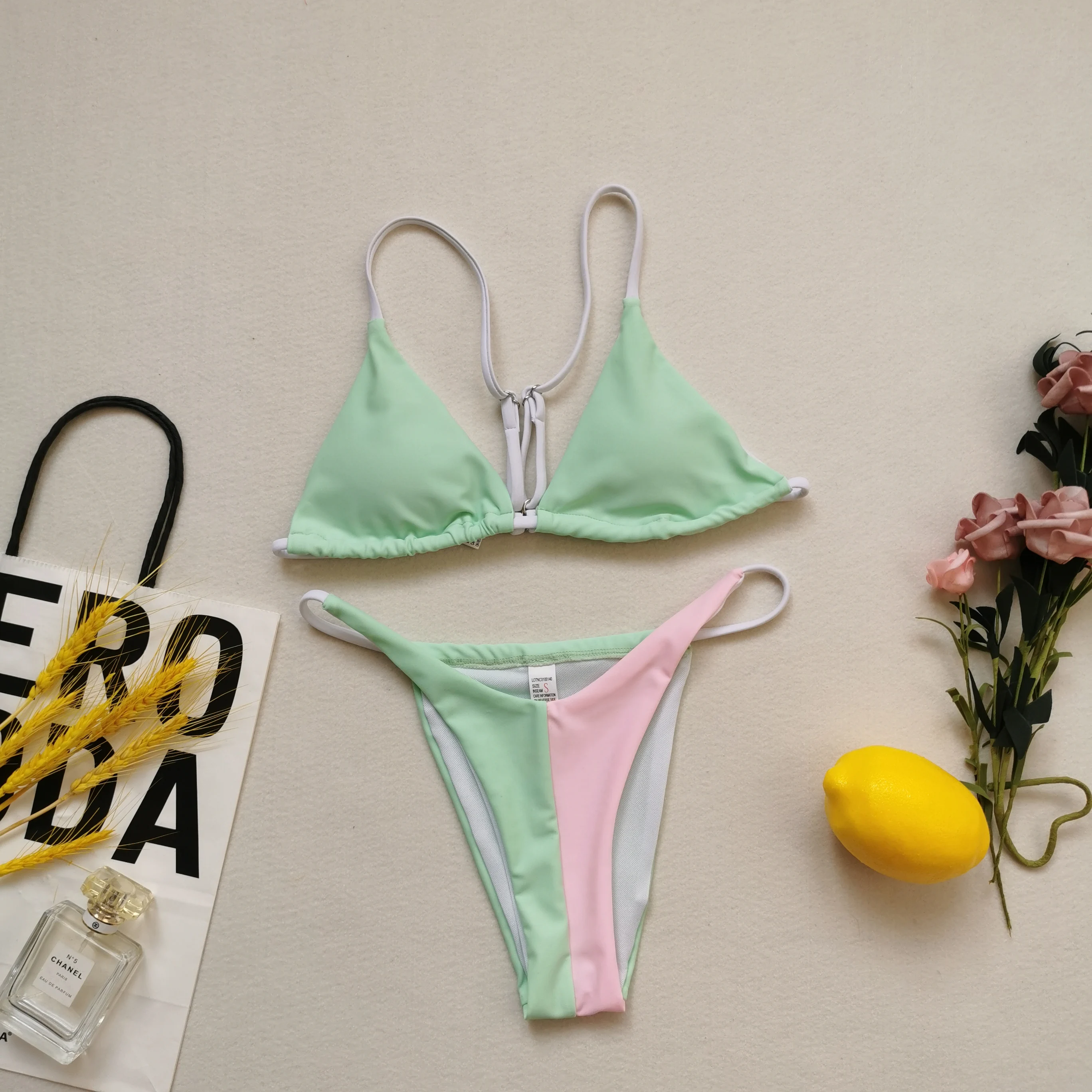 

Amazon Maillot De Bain Fille Badeanzug Bikini Contrasting Color 2 Piece Triangle Lady Swimming Costumes Beachwear Bikini