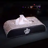 

Auto Glitter Tissue Cup Holder Home And Office Bling Rhinestone Luxury Crystal Crown & Diamond Car Facial Tissue Box