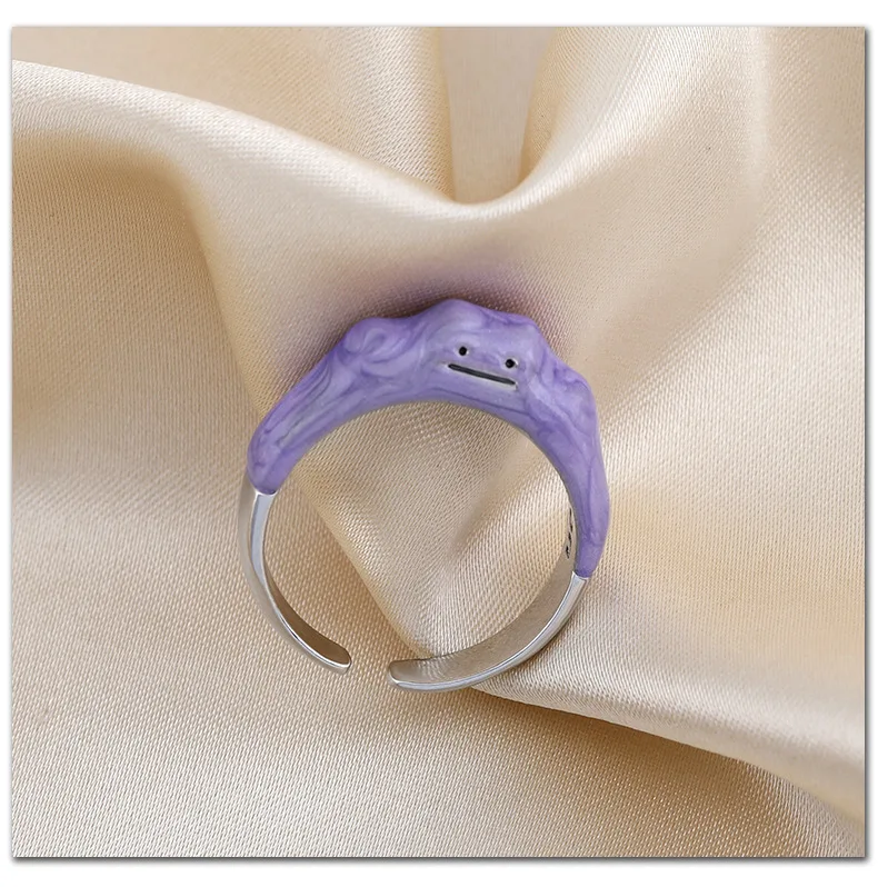 

New Design CUTE Little Monster Ring for Girls Purple Open Silver Rings for Women Jewelry Gift, Silver plated