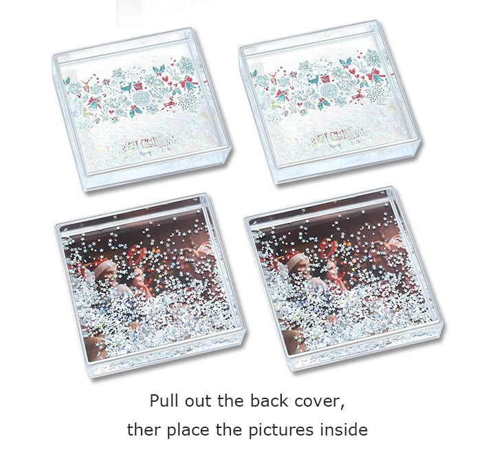 4x4 Glitter Liquid Photo Frame Clear Plastic Acrylic Floating Sparkle