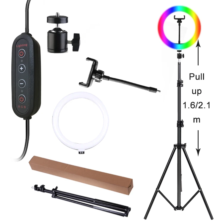 

2021 New Arrival Dimmable 10 Inch Circle Photography Lighting 26 colour Led RGB Ring Light Youtube with Phone Tripod Stand