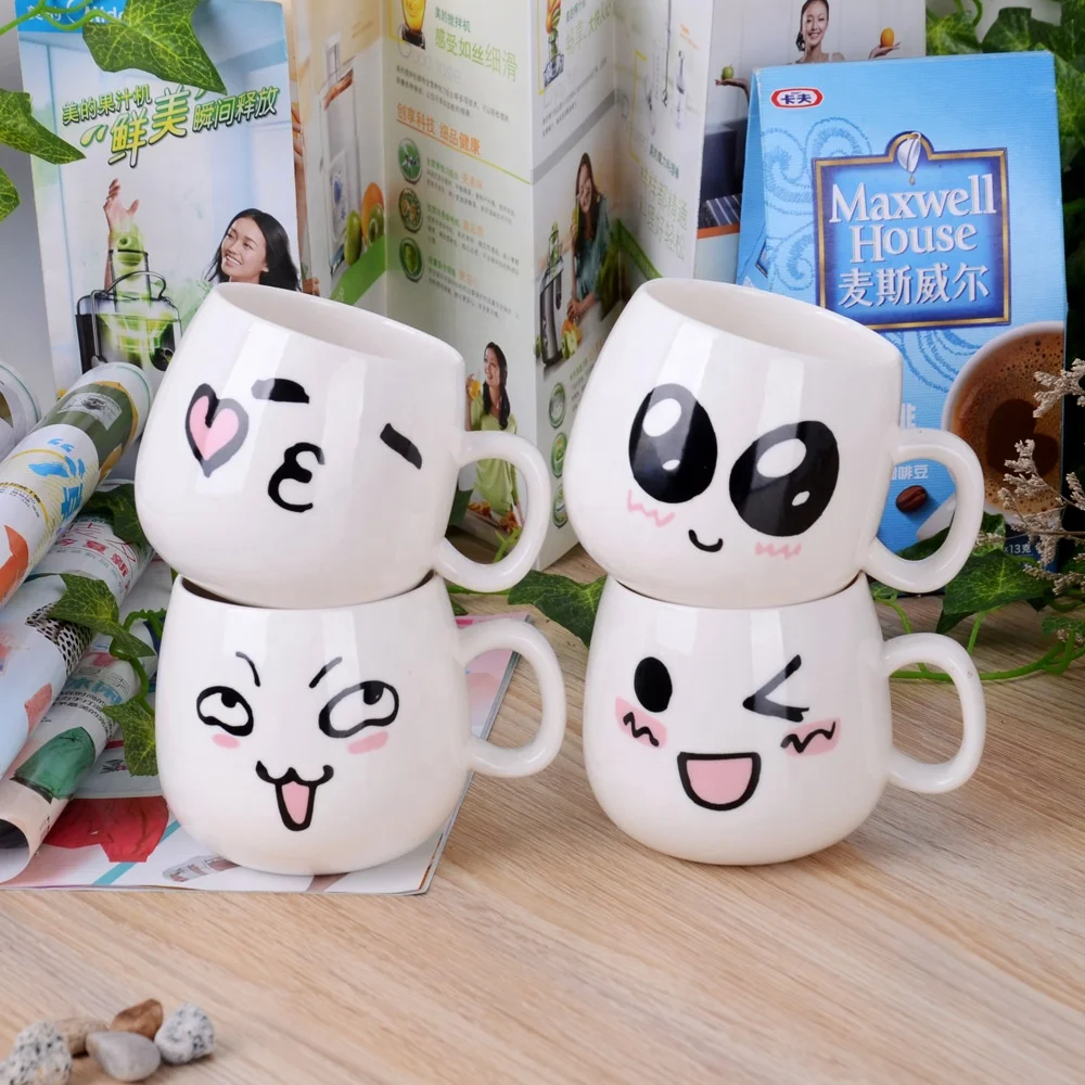 

Creative design custom logo factory stock low MOQ various smile face ceramic coffee drinking milk mug cup