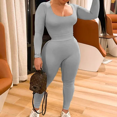 

X03725C Solid Simple Two Piece Set Women Harajuku Casual Sheath Long Sleeve O-Neck Top+High Waist Slim Sporty Active Female Wear, Black