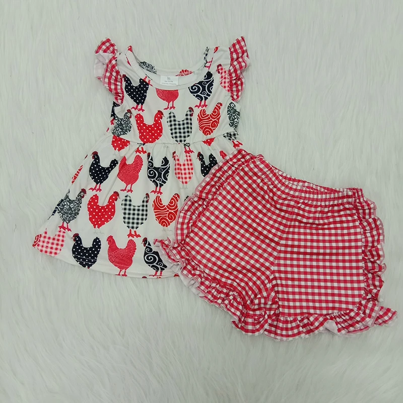 Wholesale chicken kids clothes girls stocking children baby clothes outfits turkey top shorts kids clothing sets