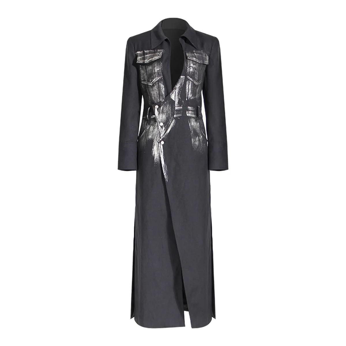 

2023 Autumn And Winter New Ladies Coats French Women's Trench Coat Women's 2023 Metal Silver Brush Rock Long Blazer Coat